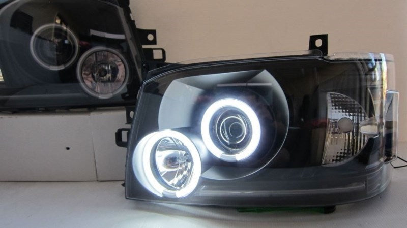 TOYOTA HIACE JDM Black Projector Headlights  with Halo Rings 2004 - 2010