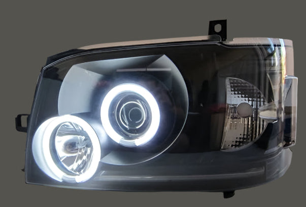 TOYOTA HIACE JDM Black Projector Headlights  with Halo Rings 2004 - 2010