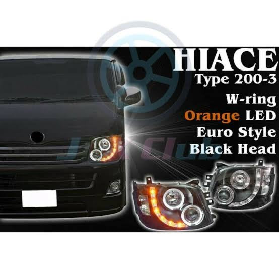 TOYOTA HIACE JDM Black Head Lights with Halo Rings 2010 - 2013